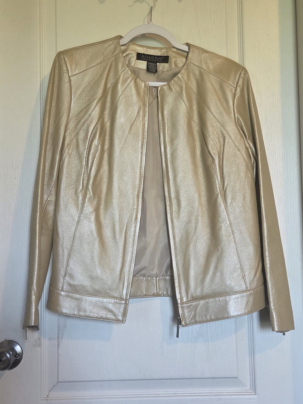 Vintage Y2K Dialogue Metallic Champagne Leather Jacket - Women's M Coat